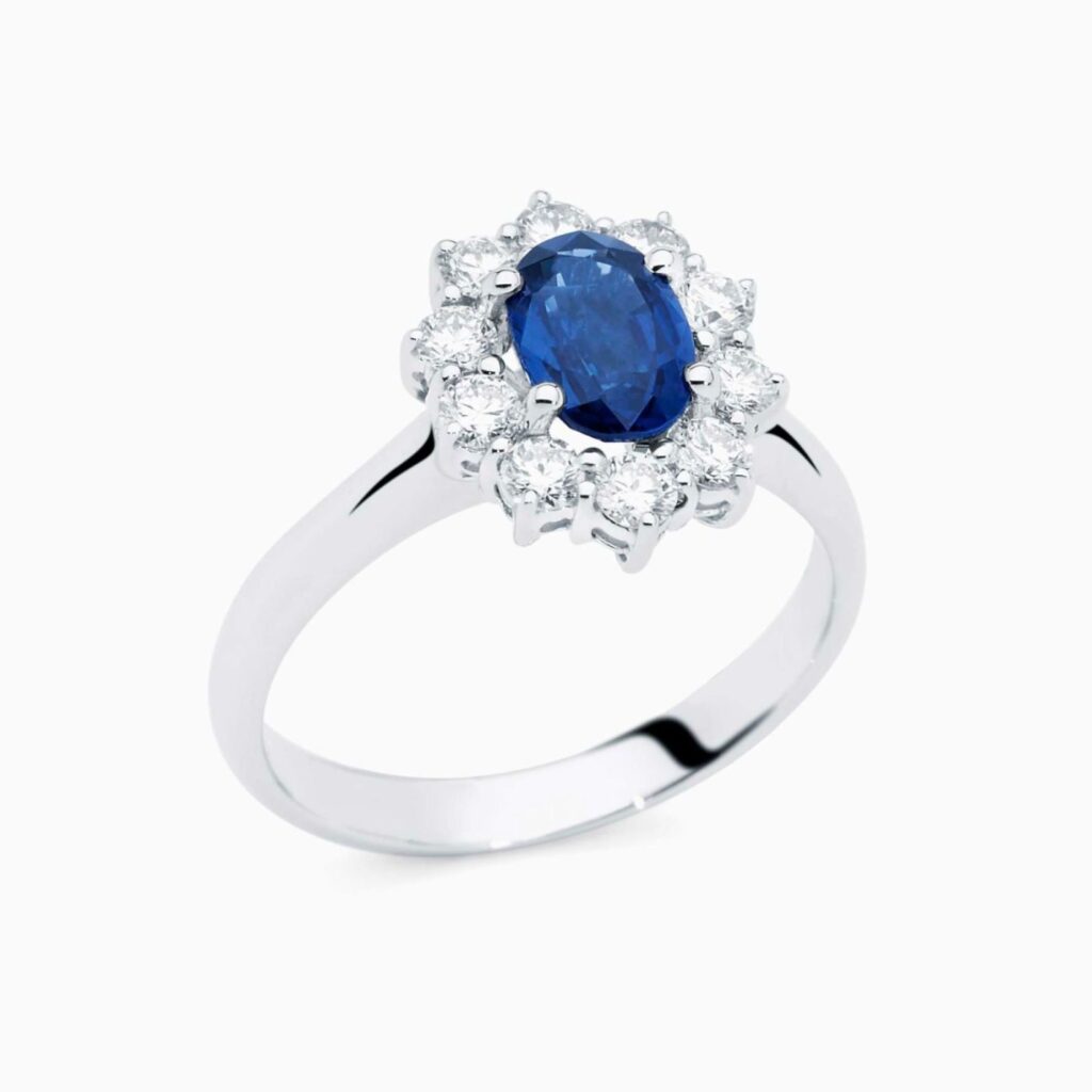 Anillo solitario Gales M zafiro azul en oro 18K con diamantes