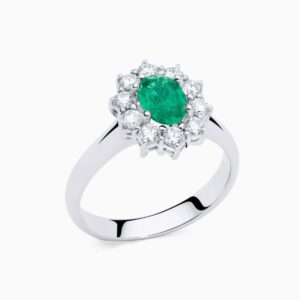 Anillo solitario Gales M en oro 18K con esmeralda central y diamantes