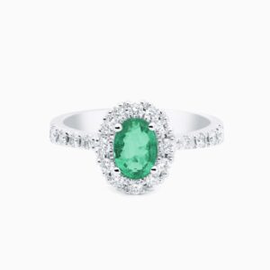 Anillo solitario Elizabeth M en oro 18K con esmeralda central y diamantes