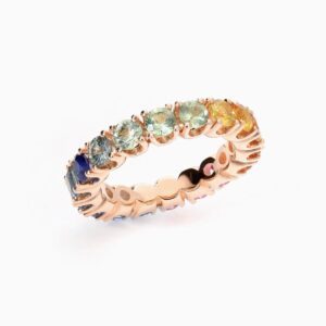 Anillo rivière Sephora G en oro 18K con 18 zafiros multicolor talla brillante y 3,90 quilates en total