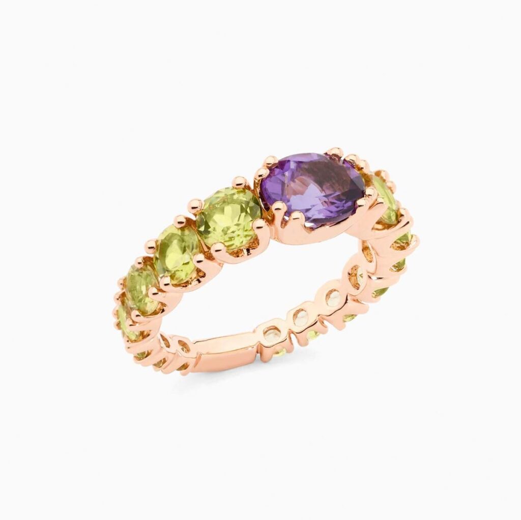 Anillo rivière Legrand C G en oro 18K con amatista y peridoto