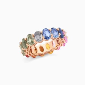 Anillo rivière Garamond G zafiros multicolor en oro 18K con 16 piedras talla oval y 8,36 quilates en total