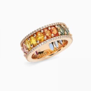 Anillo rivière Lord G zafiros multicolor en oro 18K con 20 zafiros talla oval y dos filas de diamantes