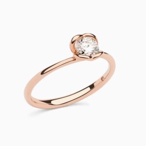 Anillo solitario Orquídea M en oro 18K con diamante central y diamante interior