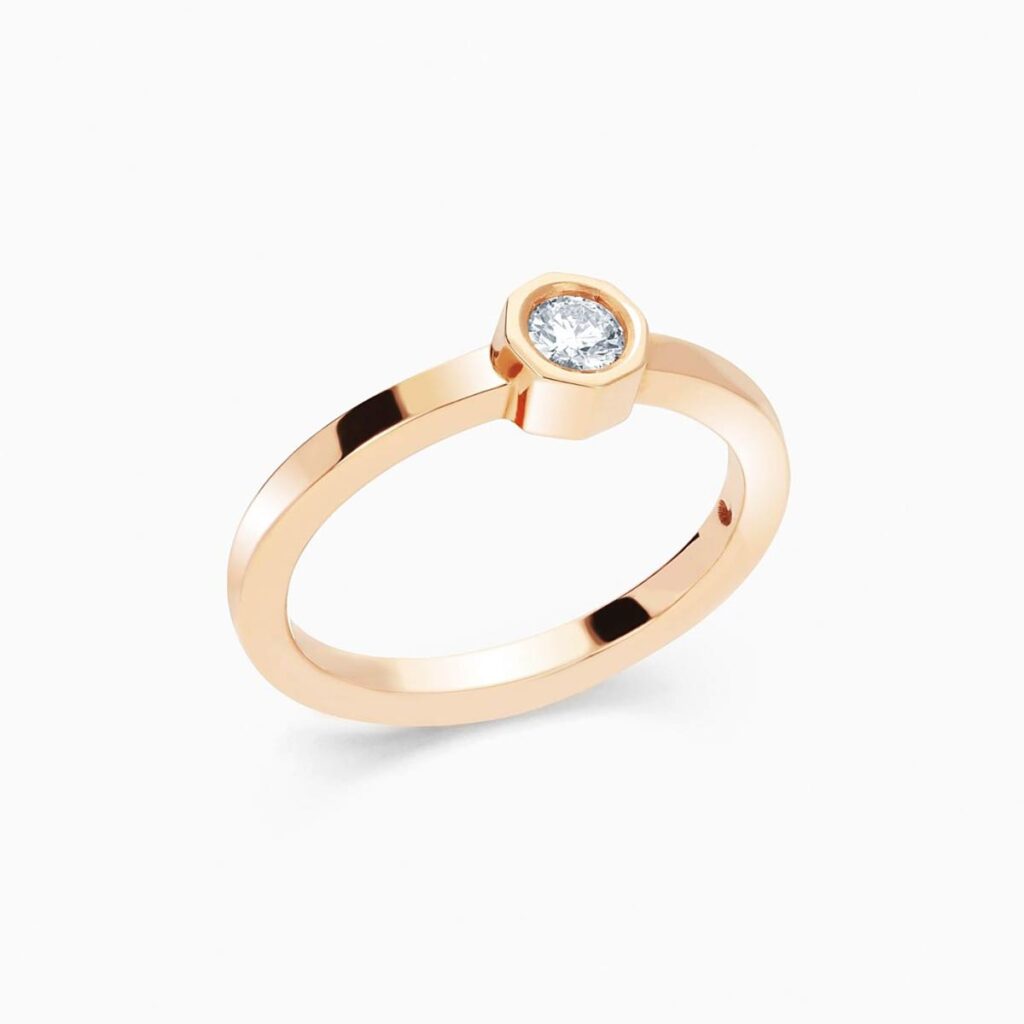Anillo solitario Torc P en oro 18K con diamante central de 0,16 quilates
