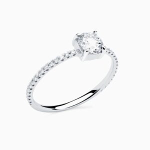 Anillo solitario pavé Poetic G en oro 18K con diamante central, brazo de diamantes y diamante interior