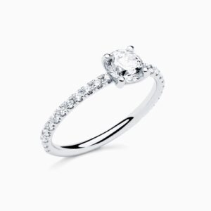 Anillo solitario pavé Emy G en oro 18K con diamante central, brazo de diamantes y diamante interior