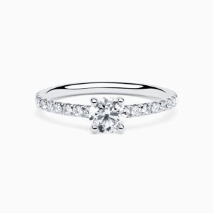 Anillo solitario pavé Emy M en oro 18K con diamante central y brazo de diamantes
