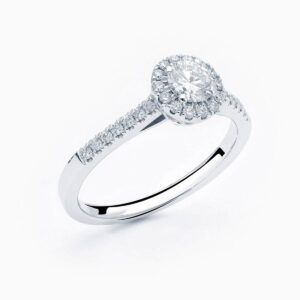 Anillo solitario pavé Brilliant M en oro 18K con diamante central, orla de diamantes y brazo de diamantes